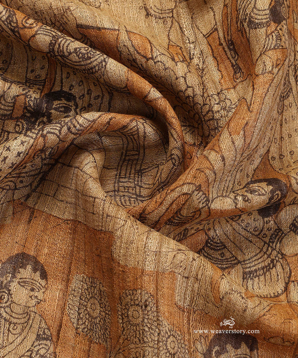 Brown_Handloom_Pure_Tusser_Silk_Hand_Painted_Kalamkari_Dupatta_With_Mythological_Figures_WeaverStory_05