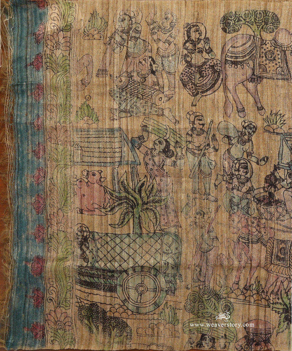 Beige_Handloom_Pure_Tusser_Silk_Hand_Painted_Kalamkari_Dupatta_With_Figures_And_Nandi_Motifs_WeaverStory_02