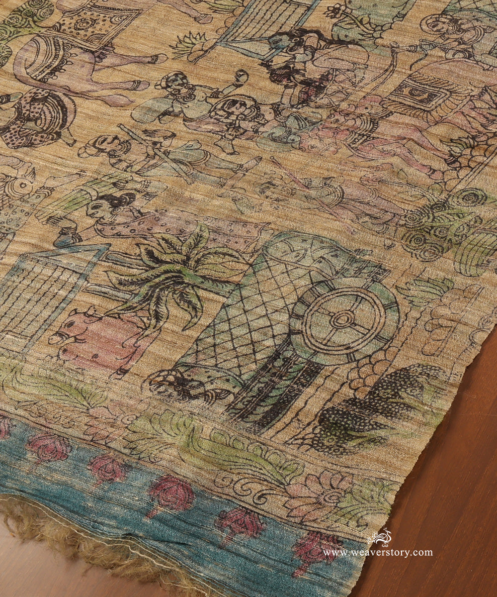 Beige_Handloom_Pure_Tusser_Silk_Hand_Painted_Kalamkari_Dupatta_With_Figures_And_Nandi_Motifs_WeaverStory_03