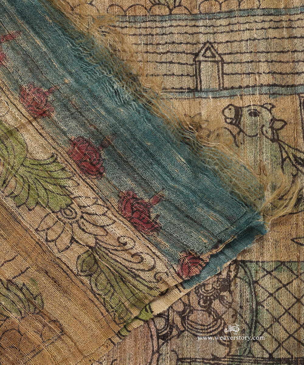 Beige_Handloom_Pure_Tusser_Silk_Hand_Painted_Kalamkari_Dupatta_With_Figures_And_Nandi_Motifs_WeaverStory_04