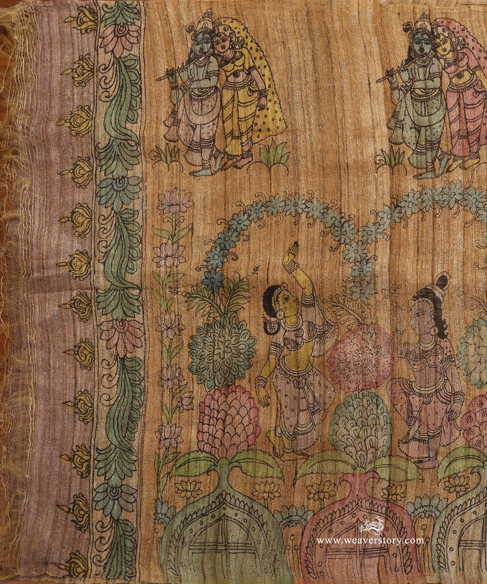 Mustard_Handloom_Pure_Tusser_Silk_Hand_Painted_Kalamkari_Dupatta_With_Radha_Krishna_Motifs_WeaverStory_02