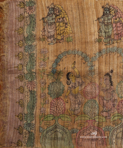 Mustard_Handloom_Pure_Tusser_Silk_Hand_Painted_Kalamkari_Dupatta_With_Radha_Krishna_Motifs_WeaverStory_02