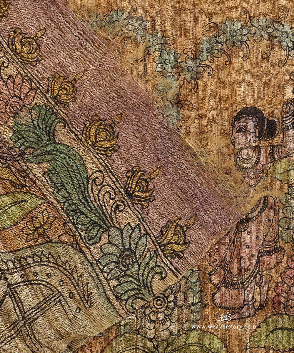 Mustard_Handloom_Pure_Tusser_Silk_Hand_Painted_Kalamkari_Dupatta_With_Radha_Krishna_Motifs_WeaverStory_04