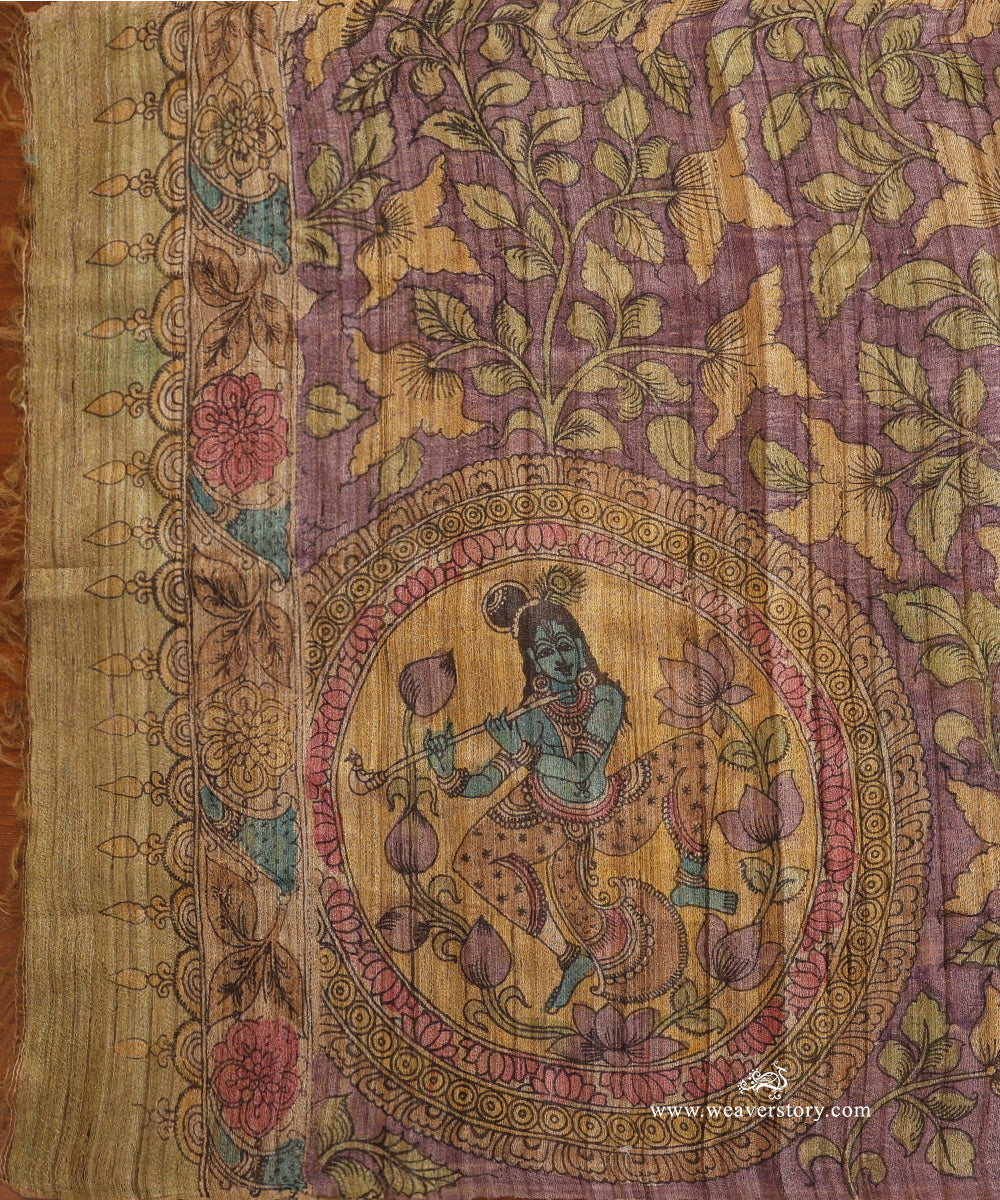 Purple_Handloom_Pure_Tusser_Silk_Hand_Painted_Kalamkari_Dupatta_With_Floral_And_Kishna_Ji_Motifs_WeaverStory_02