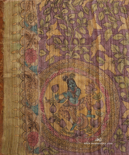 Purple_Handloom_Pure_Tusser_Silk_Hand_Painted_Kalamkari_Dupatta_With_Floral_And_Kishna_Ji_Motifs_WeaverStory_02