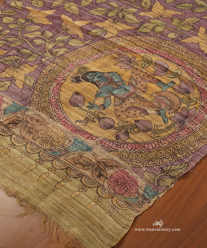 Purple_Handloom_Pure_Tusser_Silk_Hand_Painted_Kalamkari_Dupatta_With_Floral_And_Kishna_Ji_Motifs_WeaverStory_03