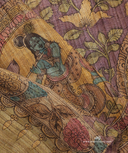 Purple_Handloom_Pure_Tusser_Silk_Hand_Painted_Kalamkari_Dupatta_With_Floral_And_Kishna_Ji_Motifs_WeaverStory_04