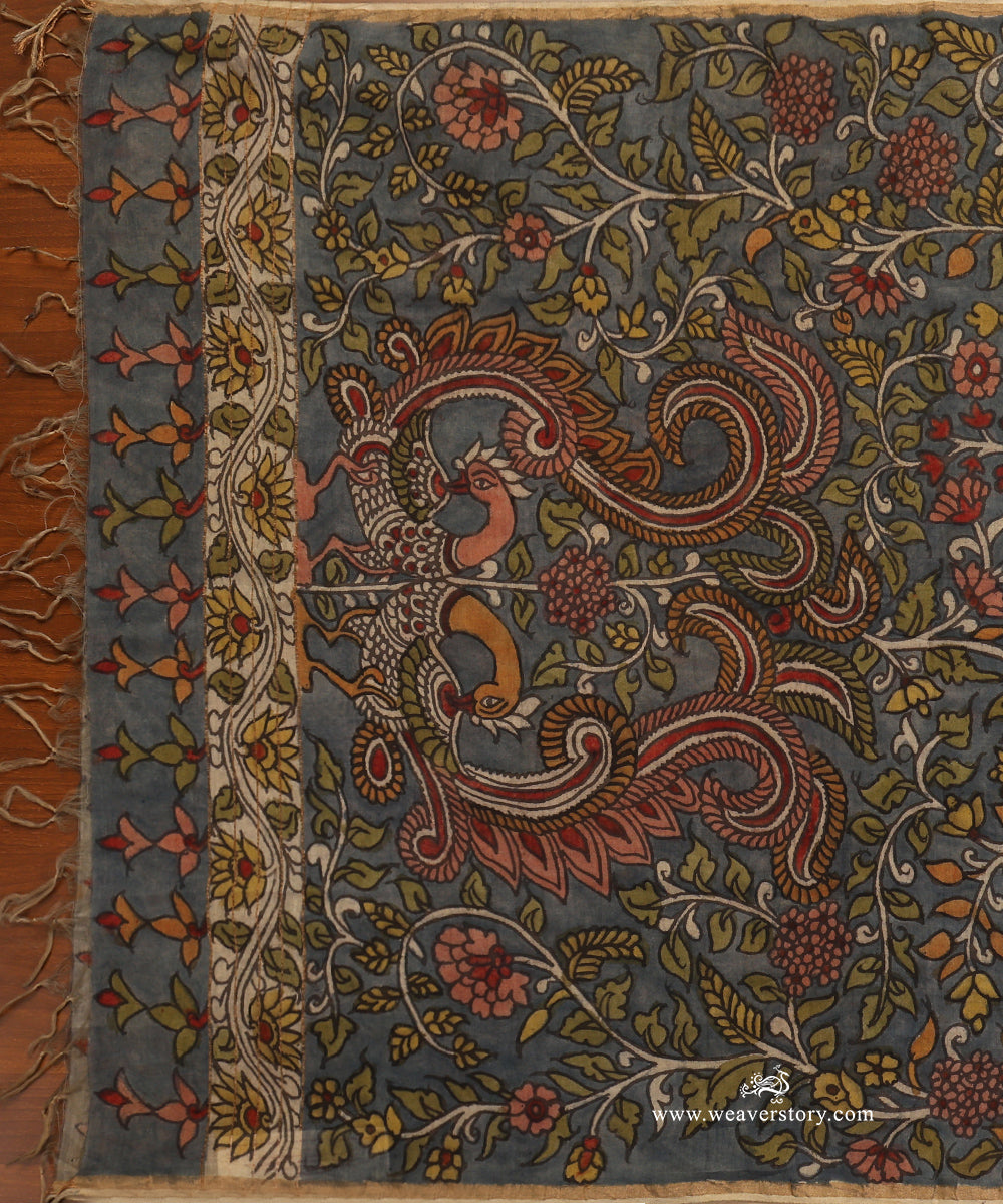 Grey_Handloom_Pure_Cotton_Hand_Painted_Kalamkari_Dupatta_With_Peacock_Motifs_WeaverStory_02