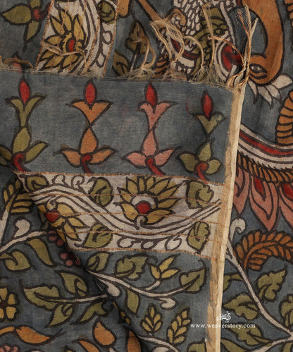Grey_Handloom_Pure_Cotton_Hand_Painted_Kalamkari_Dupatta_With_Peacock_Motifs_WeaverStory_04