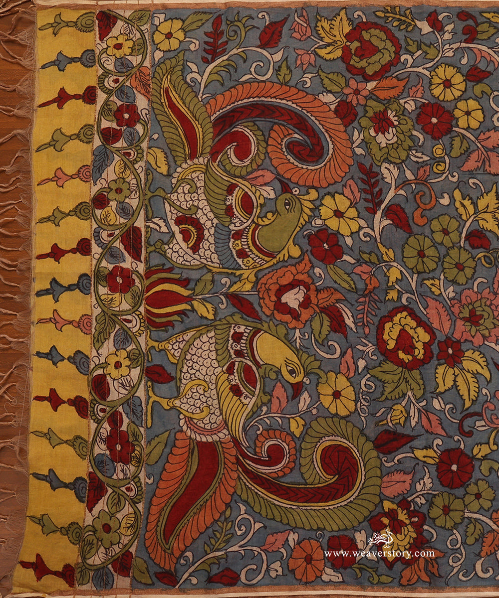 Grey_Handloom_Pure_Cotton_Hand_Painted_Kalamkari_Dupatta_With_Peacock_Motifs_WeaverStory_02