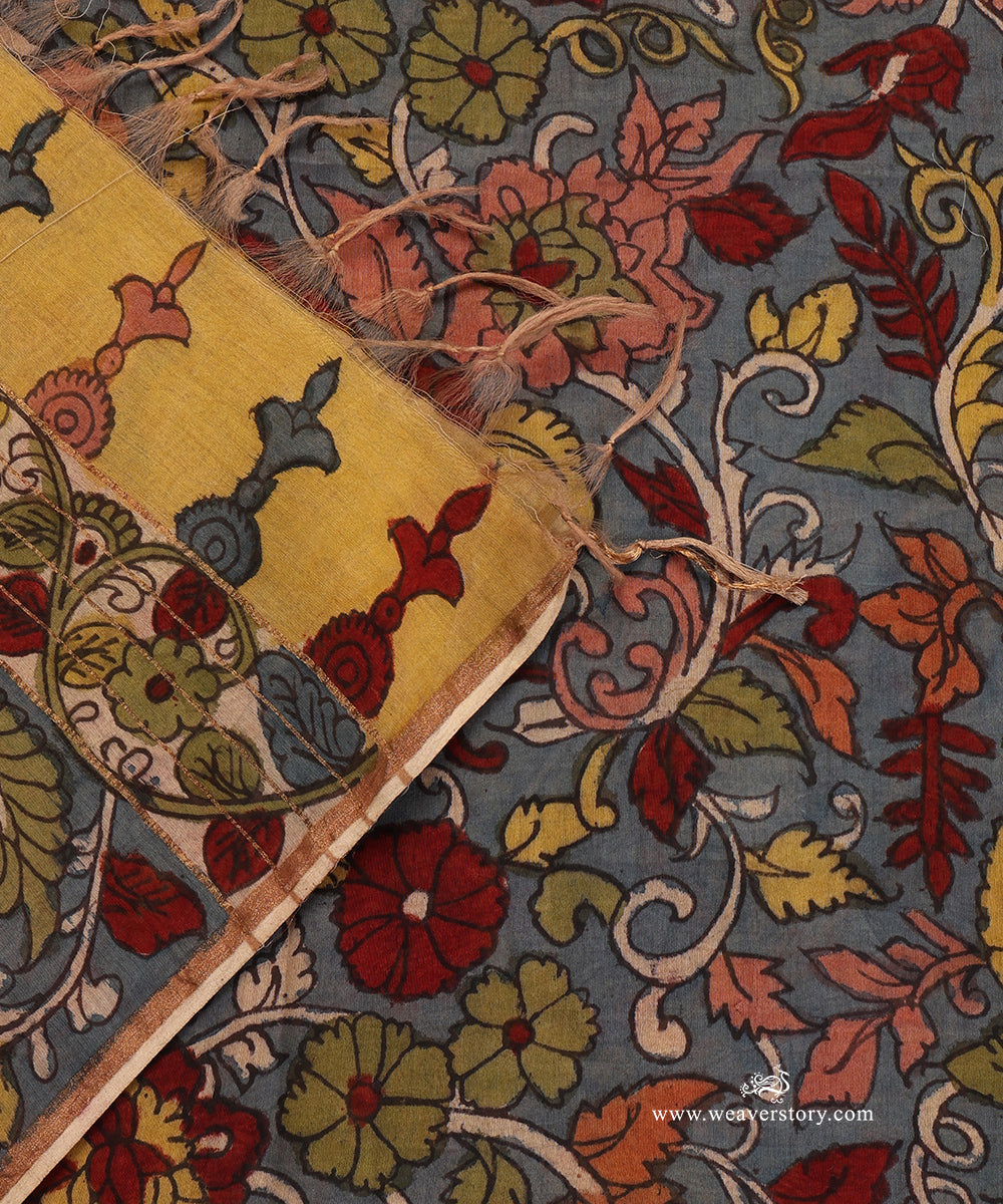 Grey_Handloom_Pure_Cotton_Hand_Painted_Kalamkari_Dupatta_With_Peacock_Motifs_WeaverStory_04