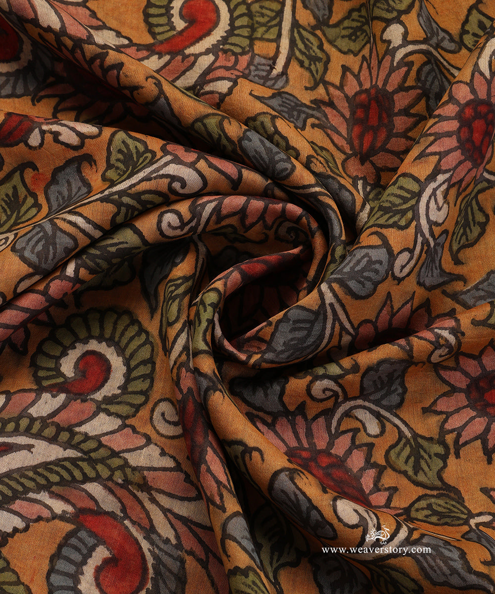Mustard_Handloom_Pure_Cotton_Hand_Painted_Kalamkari_Dupatta_With_Peacock_Motifs_WeaverStory_05
