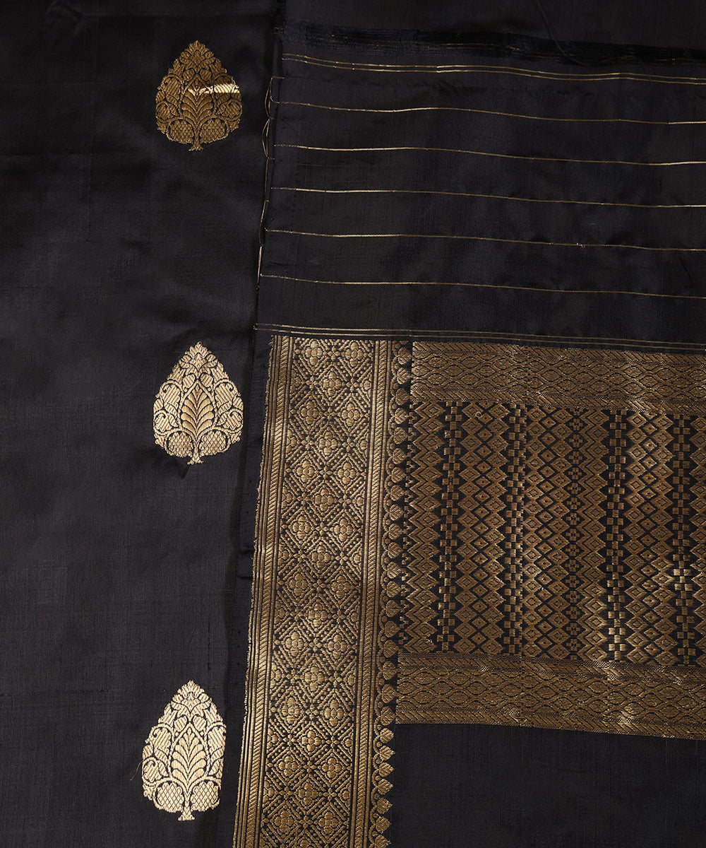 Black_Handloom_Pure_Katan_Silk_Dupatta_With_Gold_Zari_Booti_WeaverStory_04