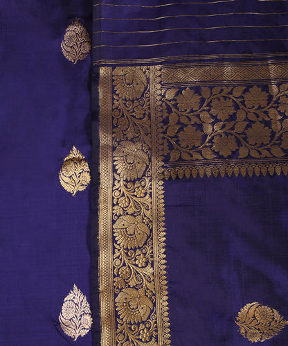 Blue_Pure_Katan_Silk_Dupatta_With_Gold_Zari_Booti_WeaverStory_04