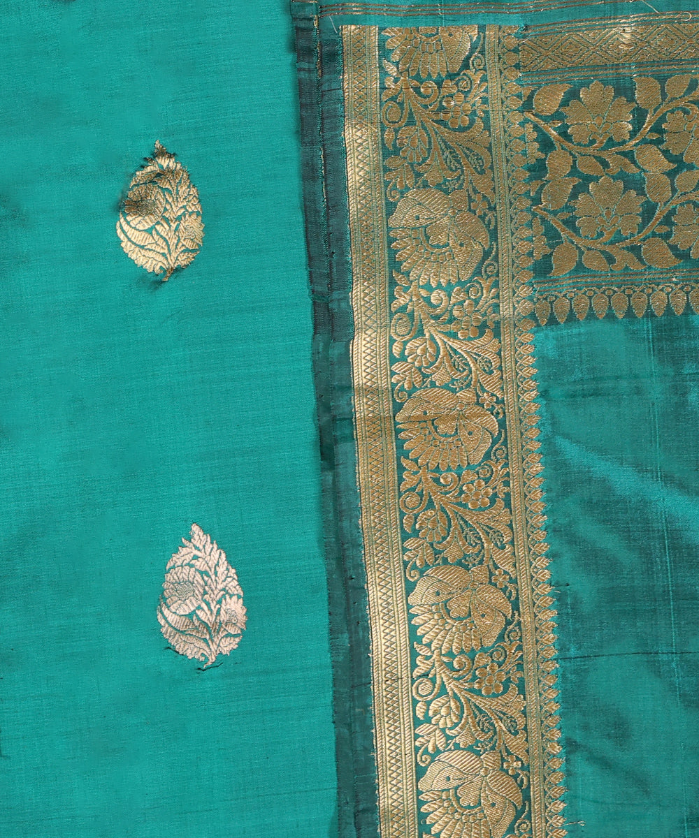 Green_Pure_Katan_Silk_Dupatta_With_Gold_Zari_Booti_WeaverStory_04