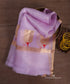 Lavender pure silk organza Banarasi dupatta with gold-toned circular bootis, large lotus bootas and red Meena accents.