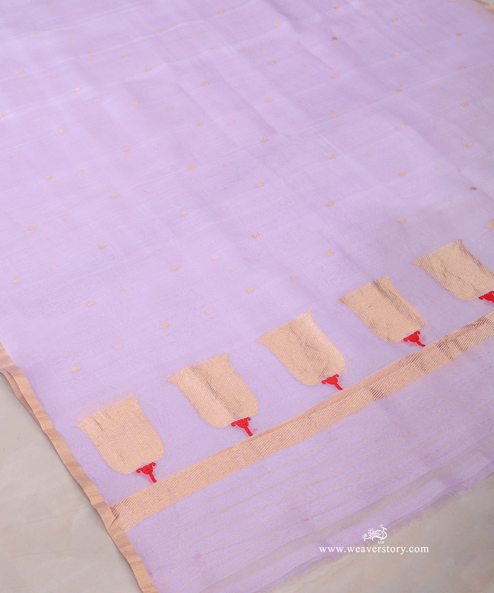 Lavender_Handloom_Pure_Kora_Silk_Banarasi_Duptta_With_Kadhwa_Lotus_Boota_On_Pallu_And_Red_Meena_WeaverStory_03