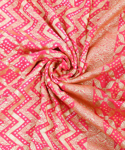 Pink Orange Handloom Pure Georgette Banarasi Bandhej Dupatta With Cutwork Jaal