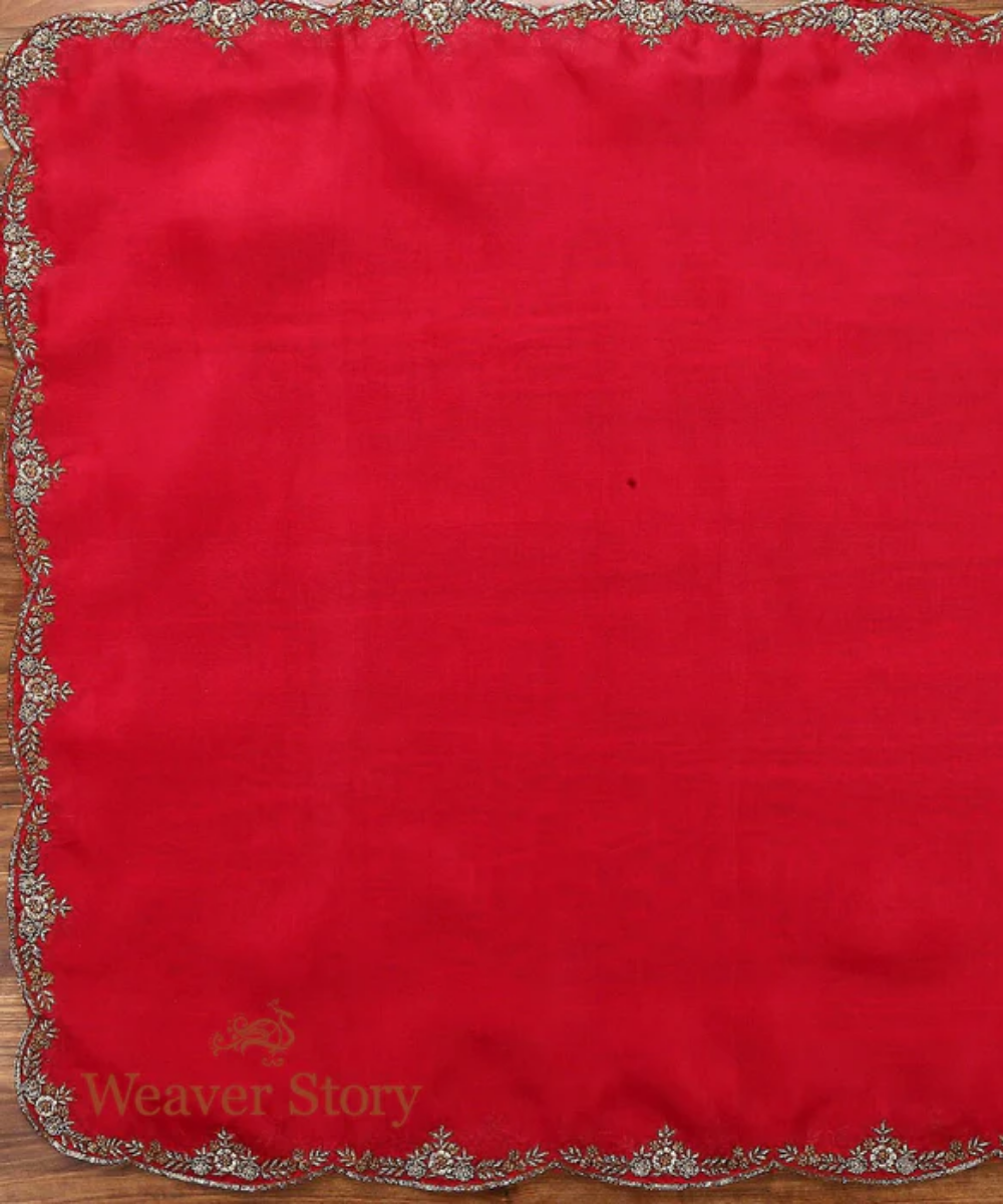 Handwoven Red Organza Dupatta With Zardozi