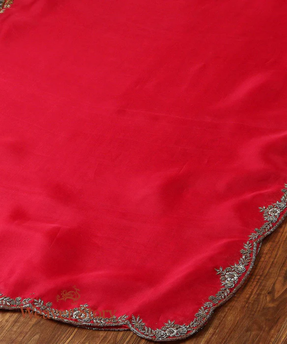 Handwoven Red Organza Dupatta With Zardozi