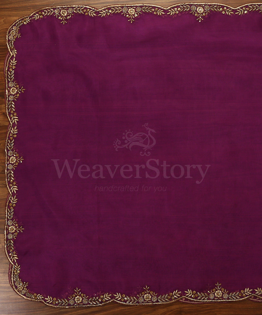 Purple_Handloom_Organza_Banarasi_Dupatta_With_Scalloped_Zardozi_Border_WeaverStory_02