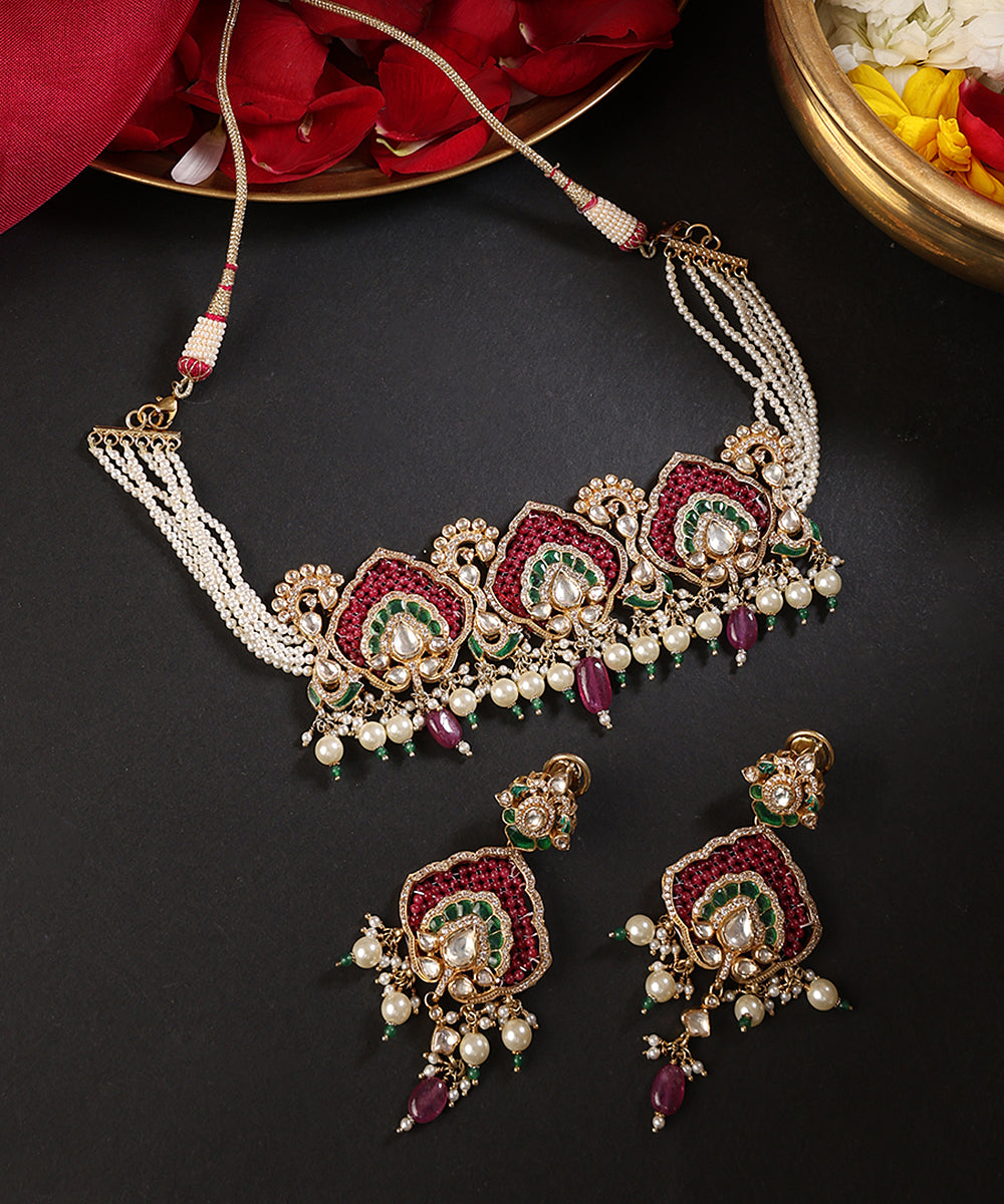 Zinnat_Handcrafted_Pure_Silver_Necklace_Set_With_Pearls_And_Semi_Precious_Stones_WeaverStory_01