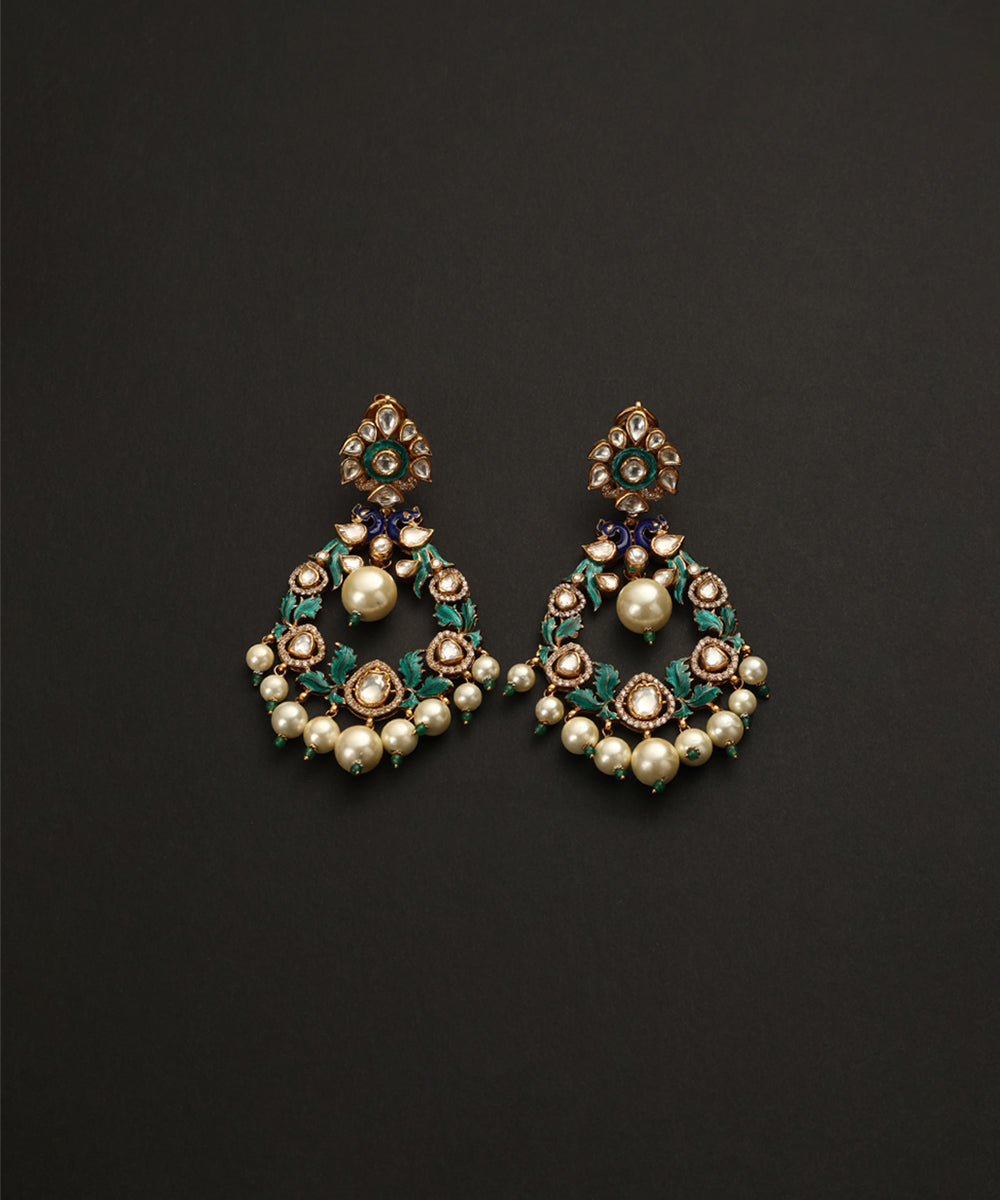 Ghusan_Handcrafted_Pure_Silver_Moissanite_Polki_Earrings_With_Fresh_Water_Pearls_WeaverStory_02