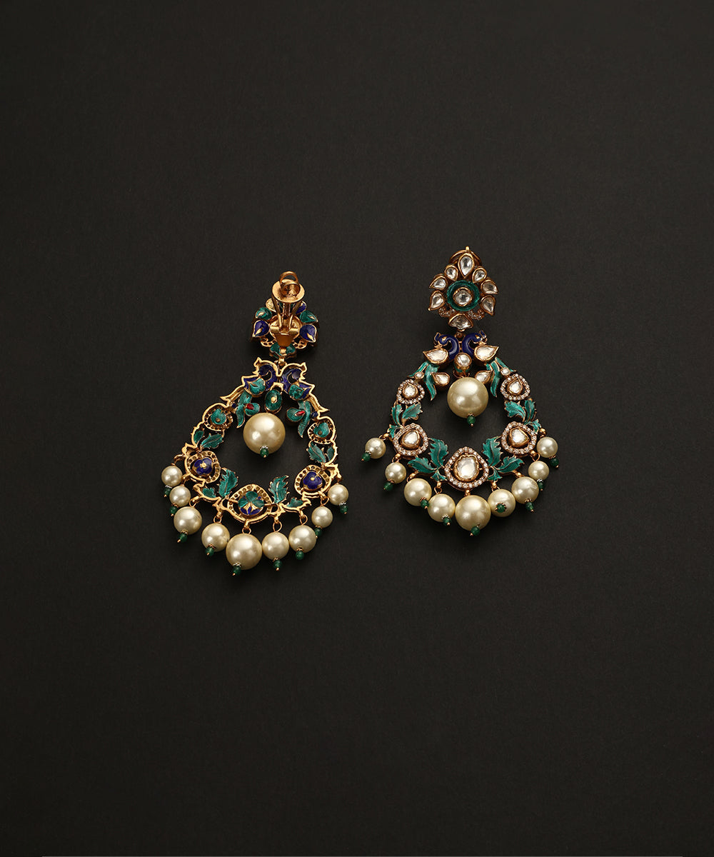 Ghusan_Handcrafted_Pure_Silver_Moissanite_Polki_Earrings_With_Fresh_Water_Pearls_WeaverStory_03