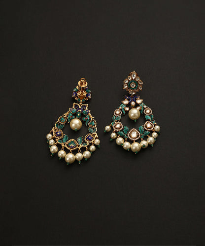 Ghusan_Handcrafted_Pure_Silver_Moissanite_Polki_Earrings_With_Fresh_Water_Pearls_WeaverStory_03