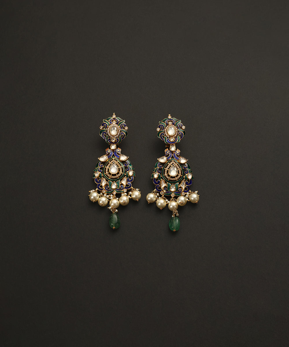 Hafsnah_Handcrafted_Pure_Silver_Moissanite_Polki_Earrings_With_Semi_Precious_Stones_WeaverStory_02