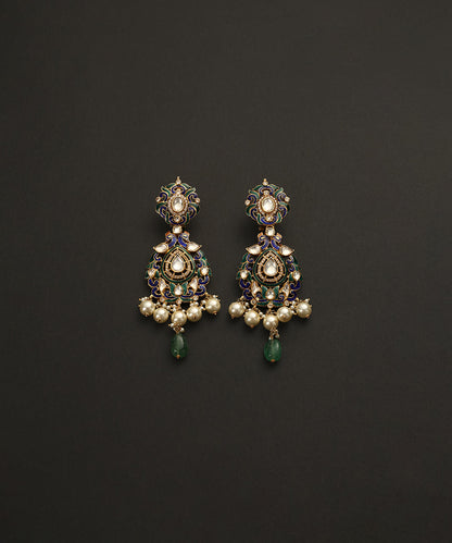 Hafsnah_Handcrafted_Pure_Silver_Moissanite_Polki_Earrings_With_Semi_Precious_Stones_WeaverStory_02