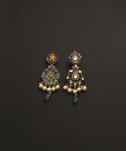 Hafsnah_Handcrafted_Pure_Silver_Moissanite_Polki_Earrings_With_Semi_Precious_Stones_WeaverStory_03