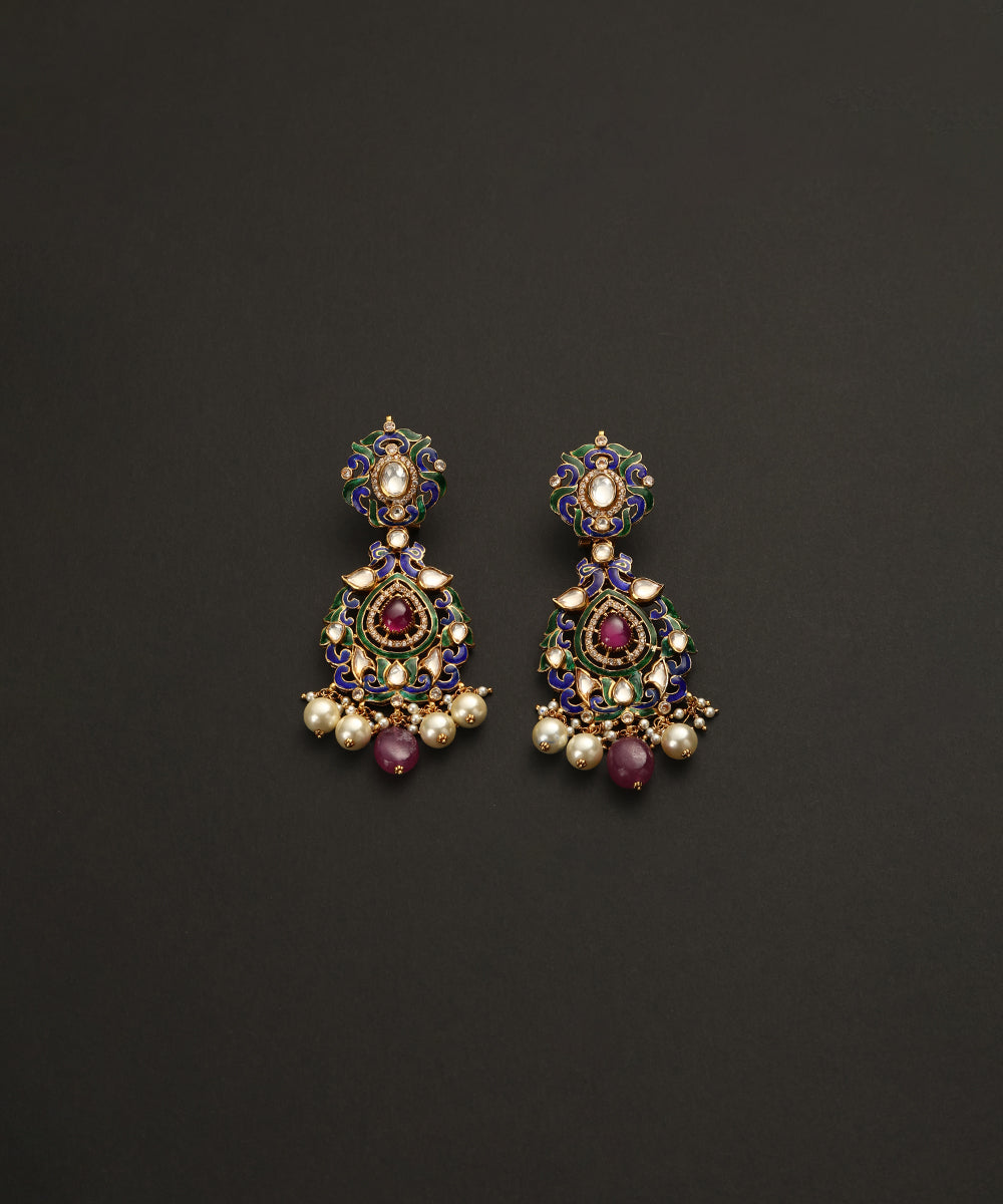 Khudrah_Handcrafted_Pure_Silver_Moissanite_Polki_Earrings_With_Semi_Precious_Stones_WeaverStory_02