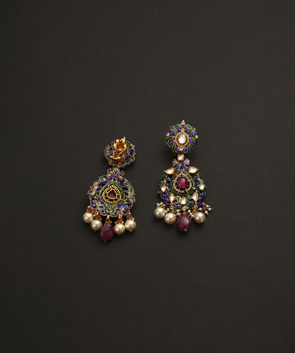 Khudrah_Handcrafted_Pure_Silver_Moissanite_Polki_Earrings_With_Semi_Precious_Stones_WeaverStory_03