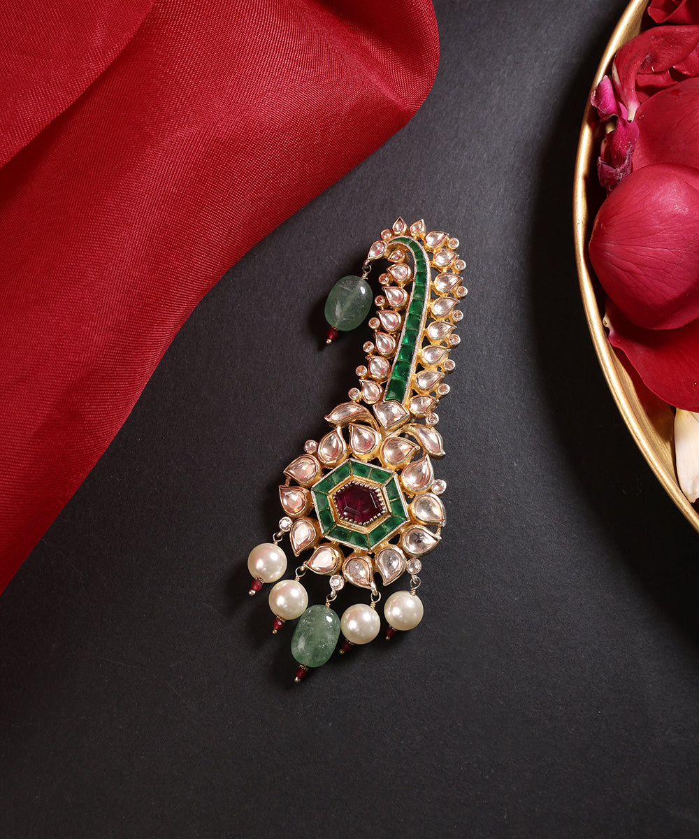 Anahita_Handcrafted_Pure_Silver_Kalgi_With_Pearls_And_Semi_Precious_Stones_WeaverStory_01