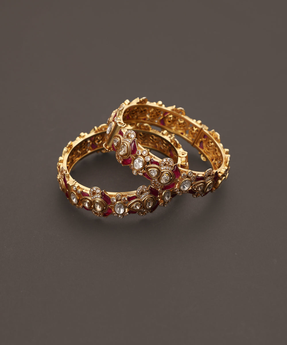 Sanaz_Handcrafted_Pure_Silver_Floral_Motif_Bangles_With_Semi_Precious_Stones_WeaverStory_03