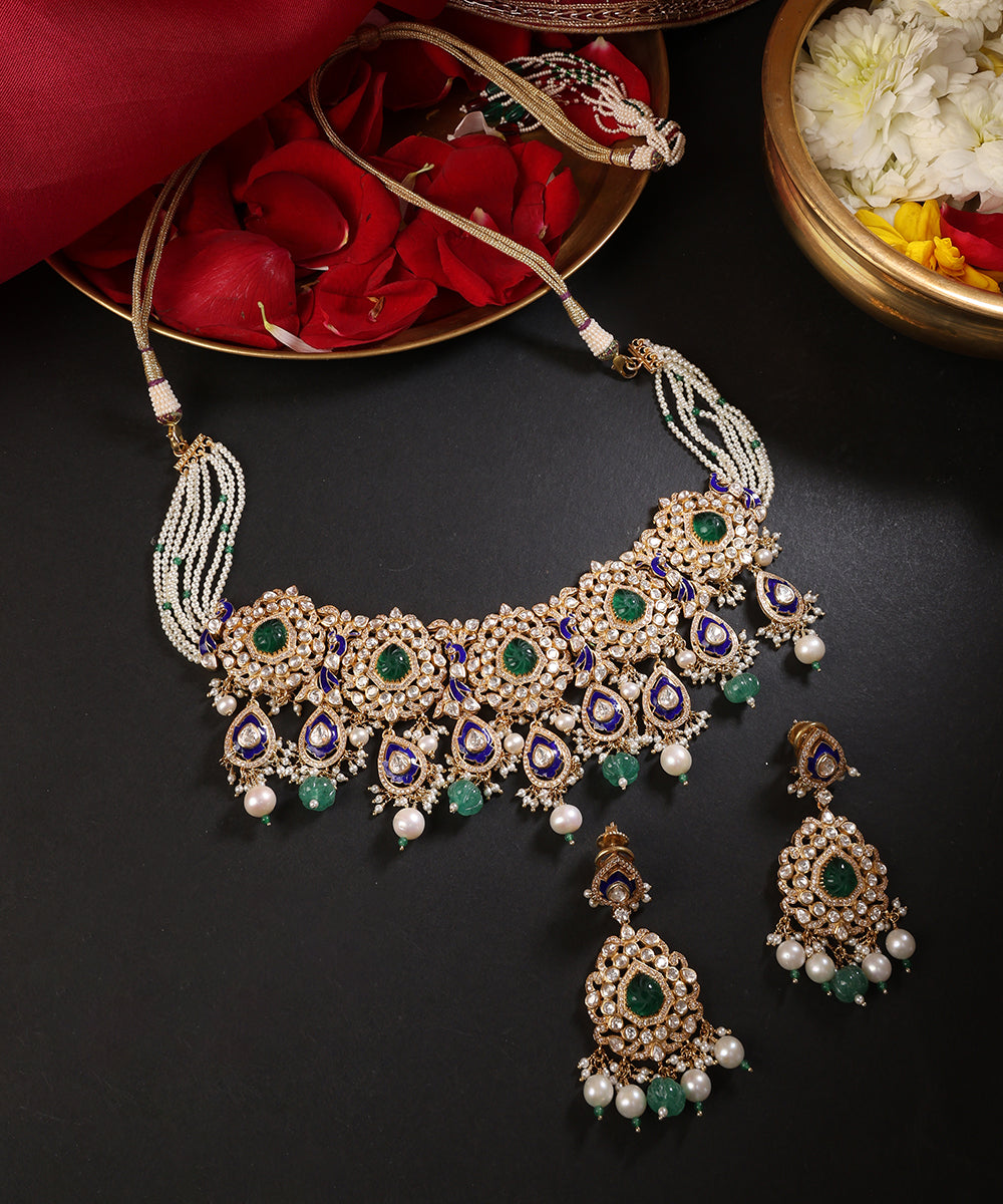 Soraya_Handcrafted_Pure_Silver_Necklace_Set_With_Semi_Precious_Stones_And_Pearls_WeaverStory_01