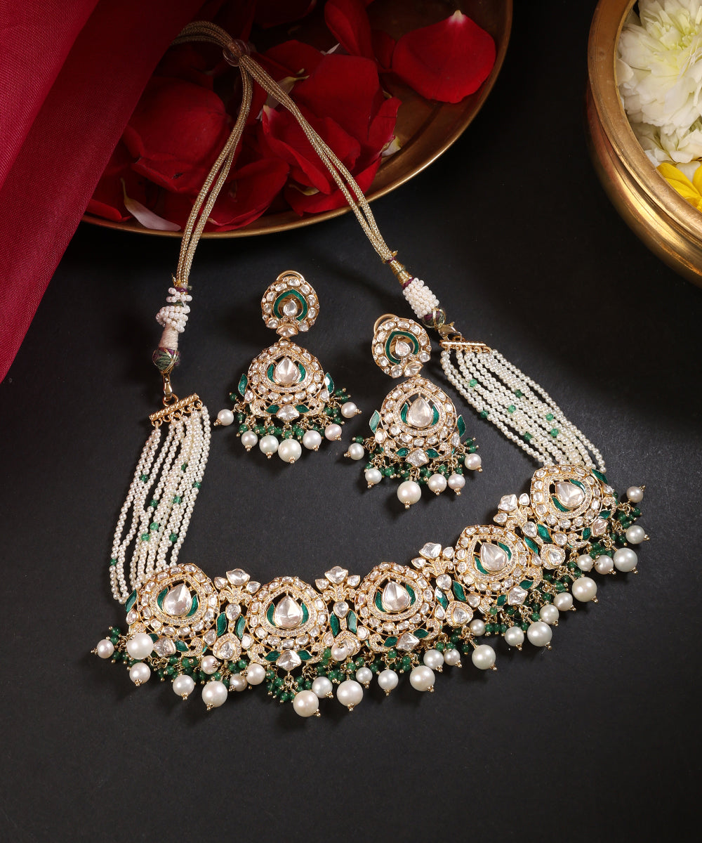 Parisa_Handcrafted_Pure_Silver_Choker_Necklace_Set_With_Semi_Precious_Stones_And_Pearls_WeaverStory_01