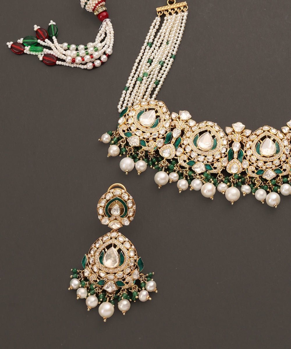 Parisa_Handcrafted_Pure_Silver_Choker_Necklace_Set_With_Semi_Precious_Stones_And_Pearls_WeaverStory_04