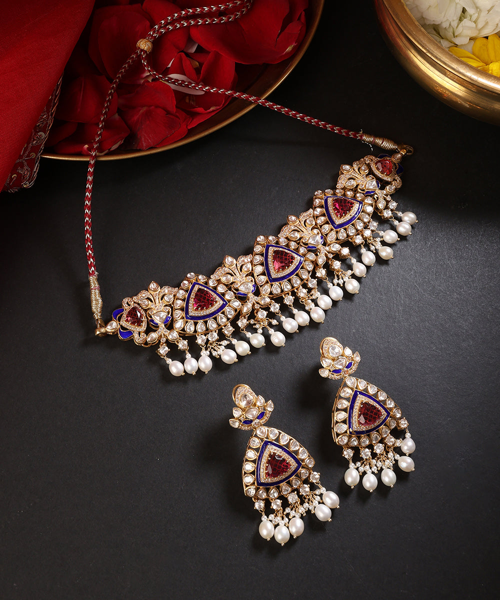 Tahira_Handcrafted_Pure_Silver_Choker_Necklace_Set_With_Semi_Precious_Stones_WeaverStory_01