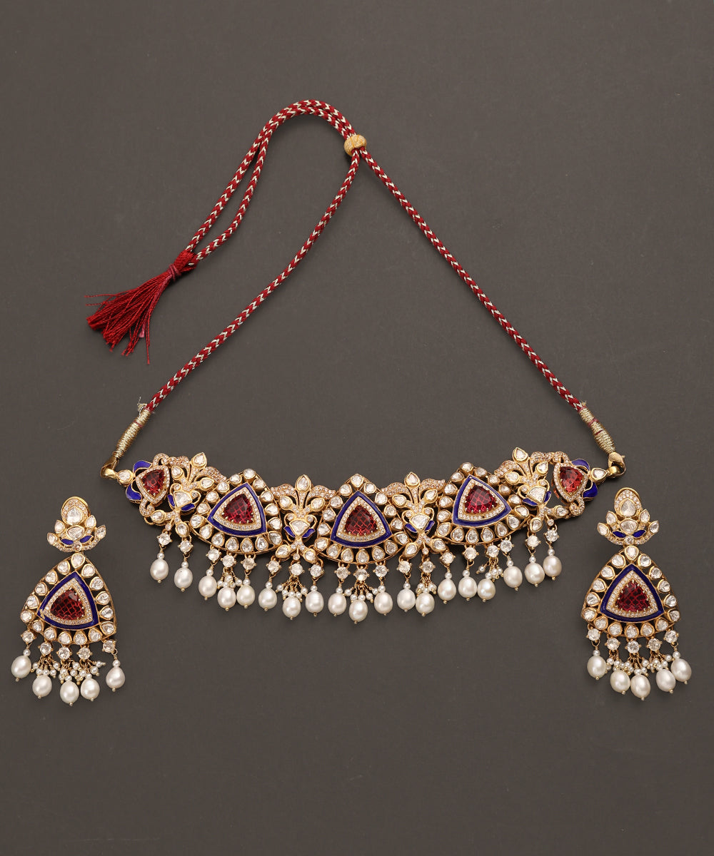 Tahira_Handcrafted_Pure_Silver_Choker_Necklace_Set_With_Semi_Precious_Stones_WeaverStory_02