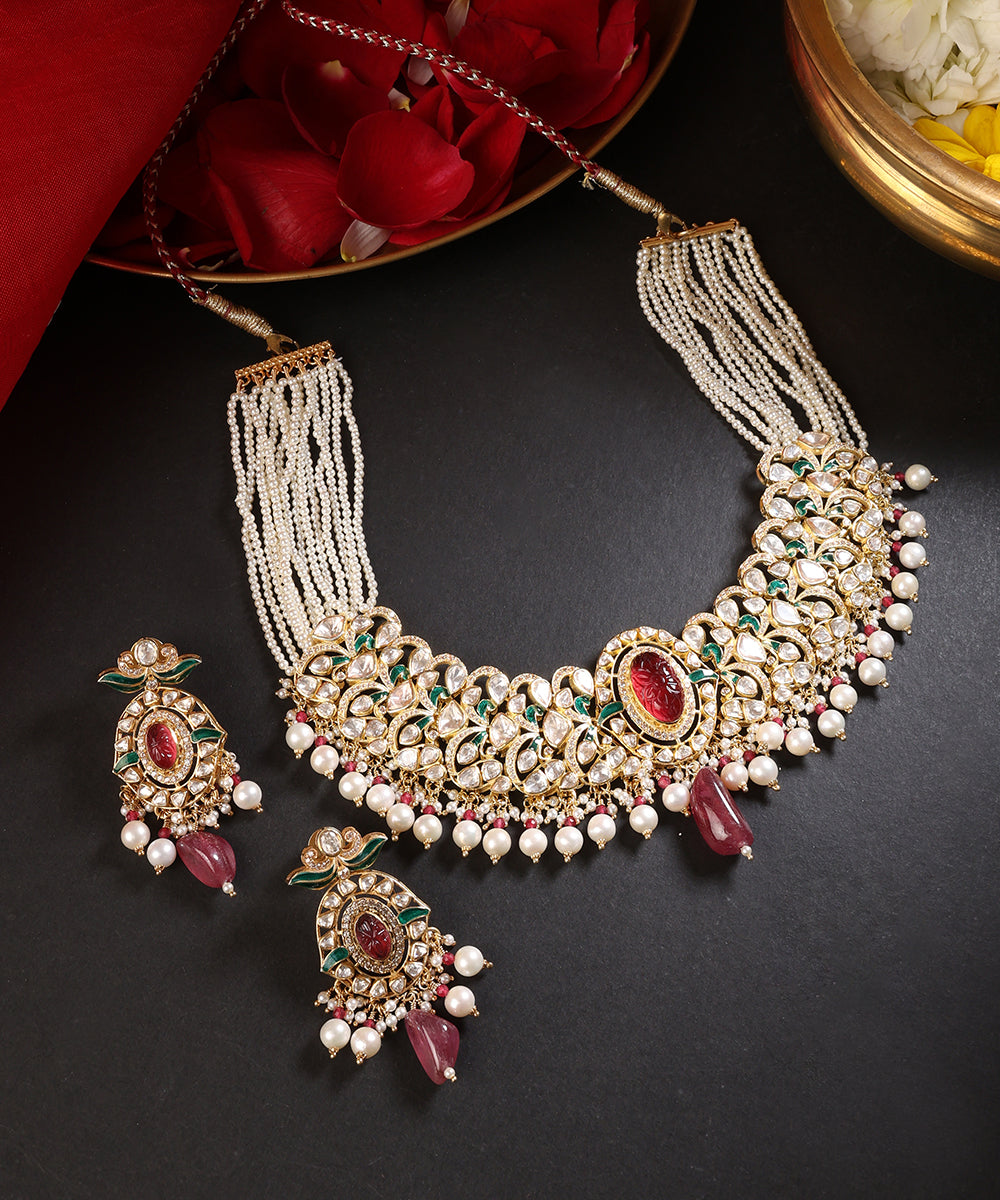 Amara_Handcrafted_Pure_Silver_Collar_Necklace_Set_With_Semi_Precious_Stones_WeaverStory_01