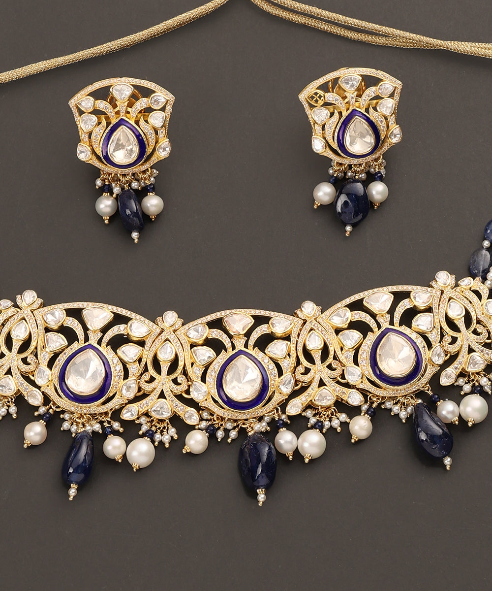 Zoya_Handcrafted_Pure_Silver_Collar_Necklace_Set_With_Pearls_And_Semi_Precious_Stones_WeaverStory_04