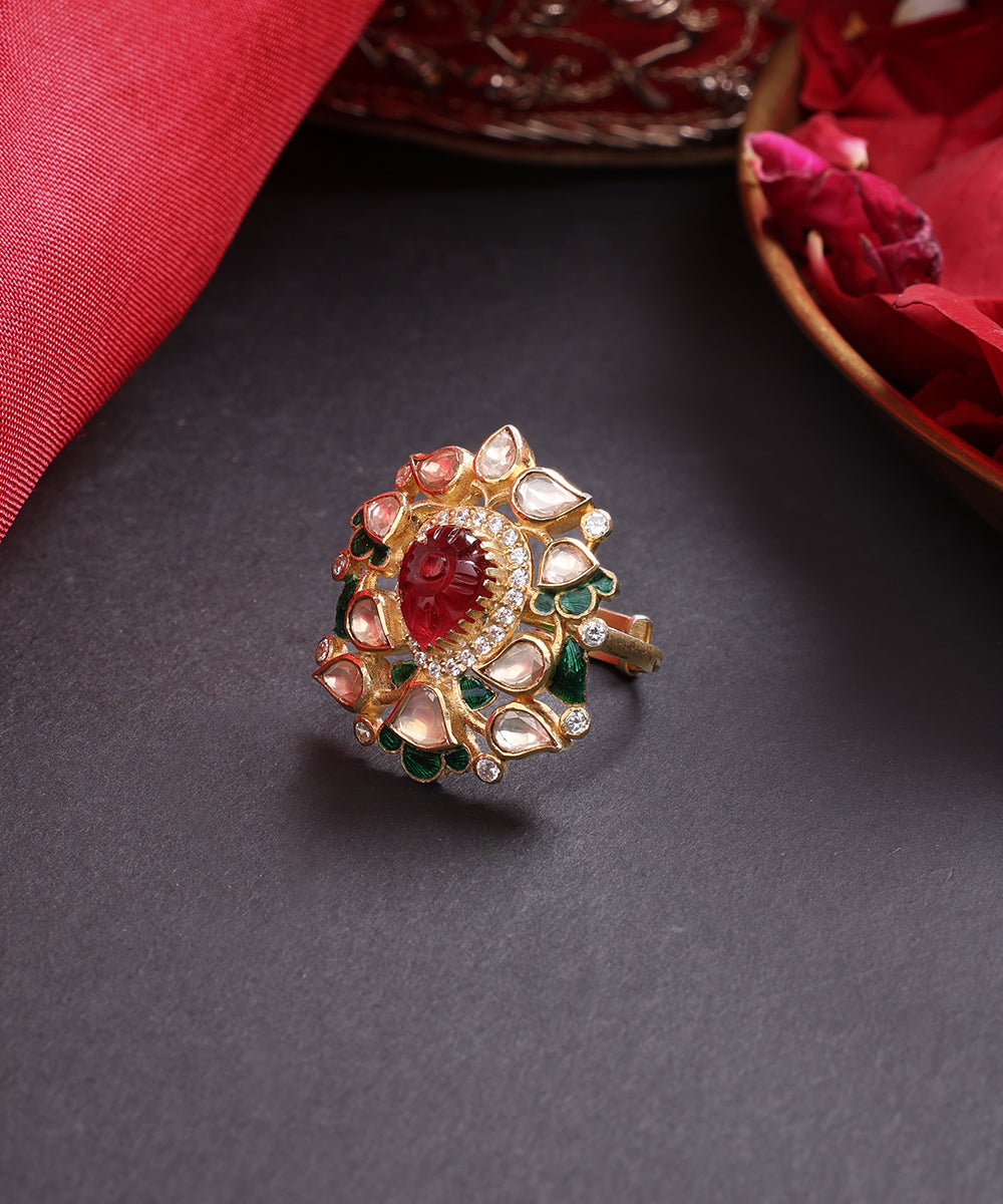 Heer_Handcrafted_Pure_Silver_Ring_With_Semi_Precious_Stones_WeaverStory_01