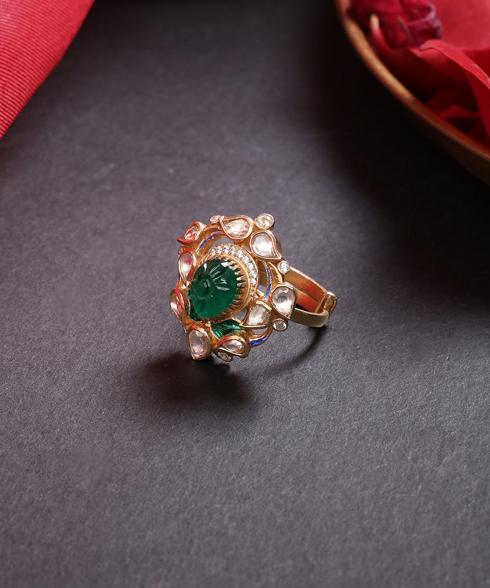 Nagma_Handcrafted_Pure_Silver_Ring_With_Semi_Precious_Stones_WeaverStory_01