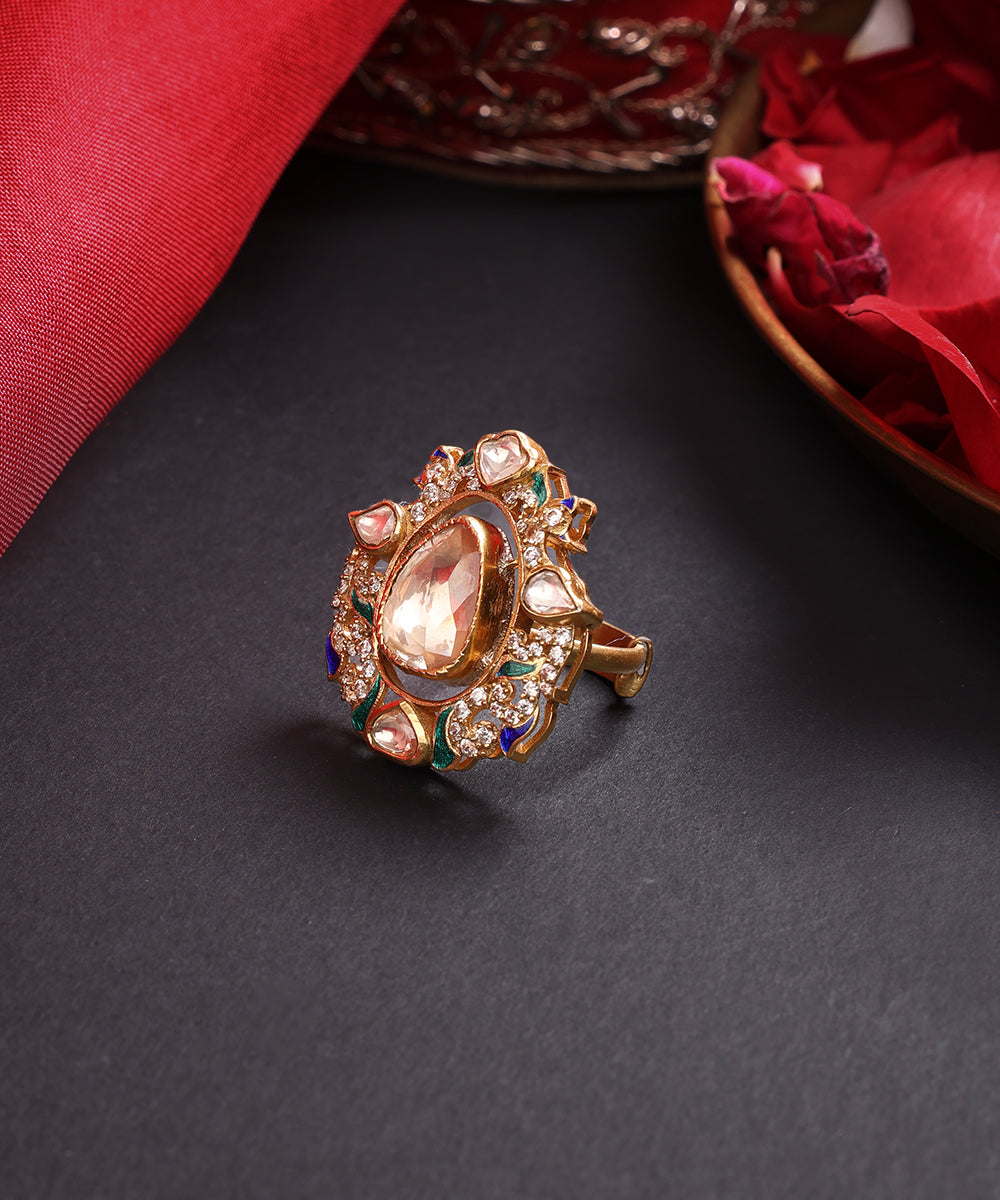 Nargis_Handcrafted_Pure_Silver_Ring_With_Semi_Precious_Stones_WeaverStory_01