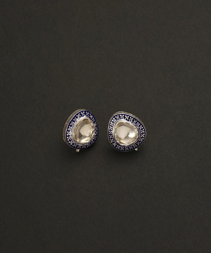 Omera_Handcrafted_Pure_Silver_Moissanite_Polki_Studs_With_Glass_Enamel_WeaverStory_02