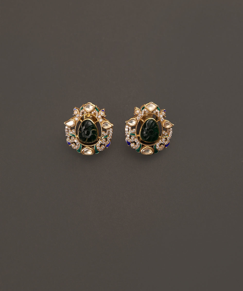 Ranya_Handcrafted_Pure_Silver_Stud_Earrings_With_Semi_Precious_Stones_WeaverStory_02