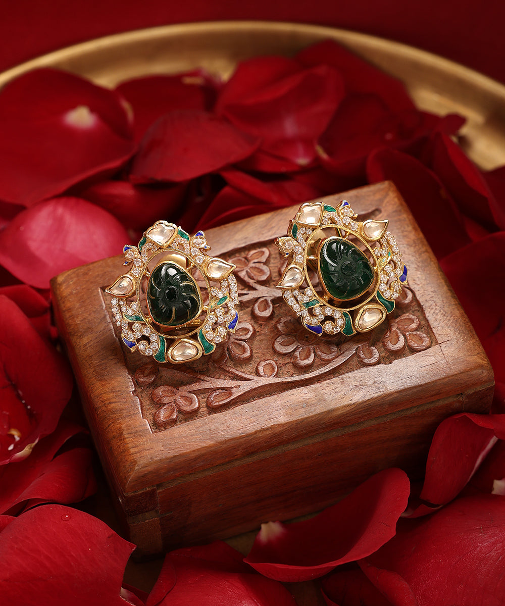 Ranya_Handcrafted_Pure_Silver_Stud_Earrings_With_Semi_Precious_Stones_WeaverStory_01