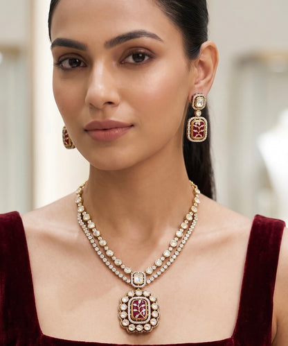 Red Polki Floral Necklace Set